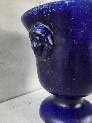 Antique Blue Enamelled Cast Iron Vase-TDA-1376300