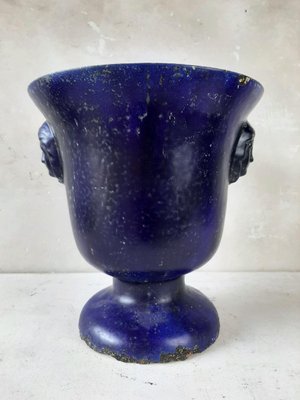 Antique Blue Enamelled Cast Iron Vase-TDA-1376300