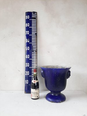 Antique Blue Enamelled Cast Iron Vase-TDA-1376300