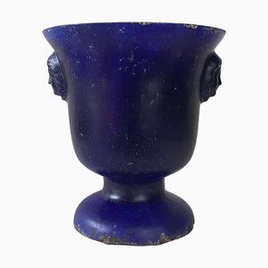 Antique Blue Enamelled Cast Iron Vase-TDA-1376300