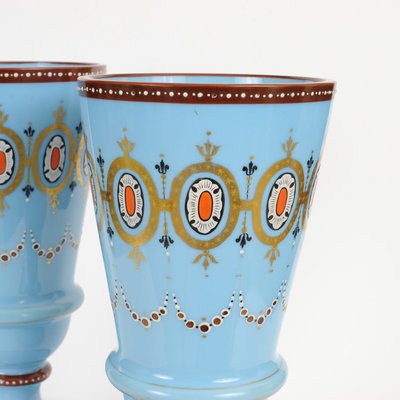 Antique Blue Opaline Glass Vases from Portieux Vallerysthal, Set of 2-IXK-579827