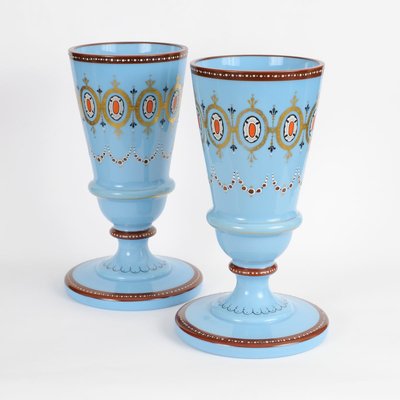 Antique Blue Opaline Glass Vases from Portieux Vallerysthal, Set of 2-IXK-579827