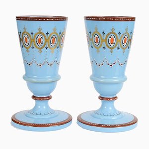 Antique Blue Opaline Glass Vases from Portieux Vallerysthal, Set of 2-IXK-579827