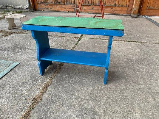 Antique Blue Painted Wooden Bench-OXJ-1109597