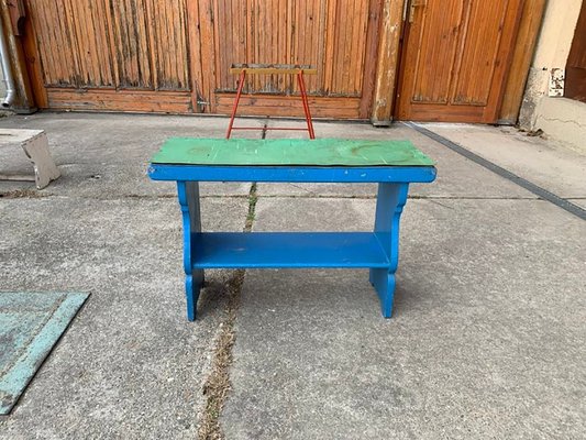 Antique Blue Painted Wooden Bench-OXJ-1109597