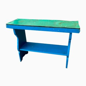 Antique Blue Painted Wooden Bench-OXJ-1109597