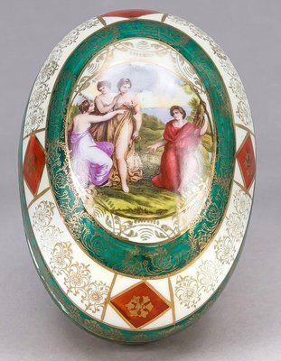 Antique Bohemia Egg Shape Porcelain Lidded Box-OZS-1388921