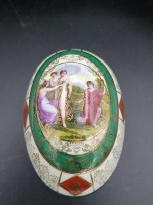 Antique Bohemia Egg Shape Porcelain Lidded Box-OZS-1388921