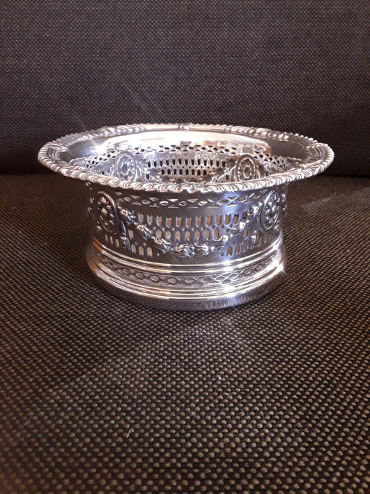 Antique Bottle Coaster in Openwork Silver-Plated Metal with Turned Maple Base from WMF, 1900s