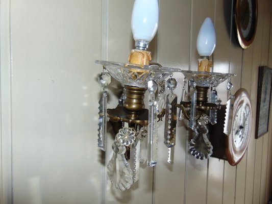 Antique Brass and Crystal Double Sconce-CAQ-602777