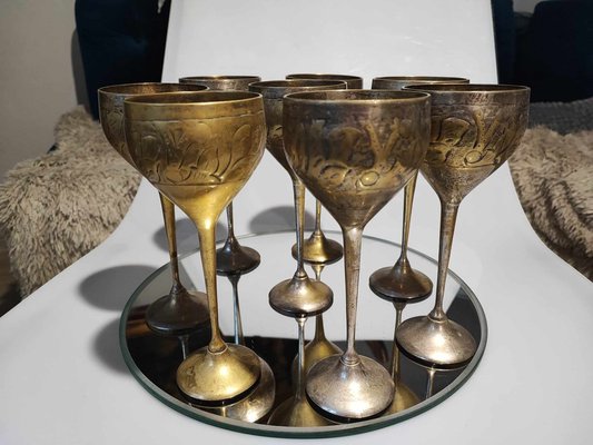 Antique Brass Goblets, 1890s, Set of 8-CAQ-1785778