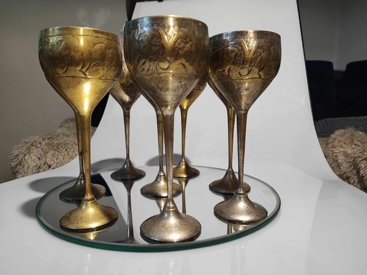 Antique Brass Goblets, 1890s, Set of 8-CAQ-1785778