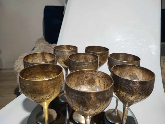 Antique Brass Goblets, 1890s, Set of 8-CAQ-1785778