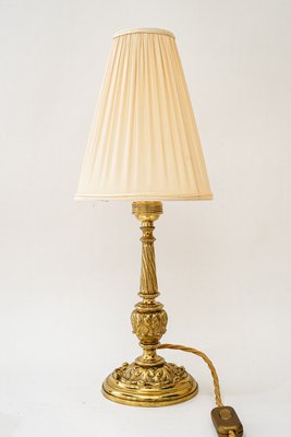 Antique Brass Table Lamp with Fabric Shade, 1890s-SPD-2035848