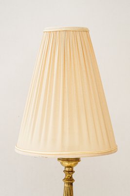 Antique Brass Table Lamp with Fabric Shade, 1890s-SPD-2035848