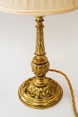 Antique Brass Table Lamp with Fabric Shade, 1890s-SPD-2035848