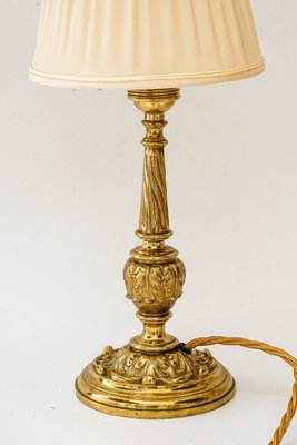 Antique Brass Table Lamp with Fabric Shade, 1890s-SPD-2035848