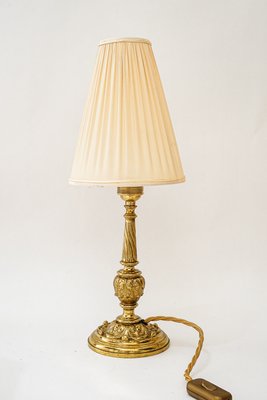 Antique Brass Table Lamp with Fabric Shade, 1890s-SPD-2035848