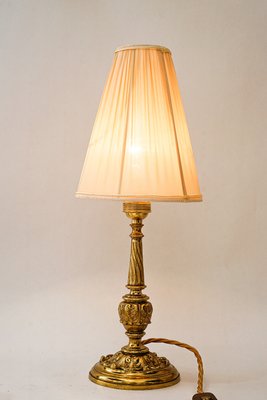 Antique Brass Table Lamp with Fabric Shade, 1890s-SPD-2035848