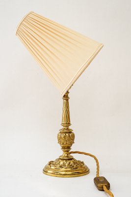 Antique Brass Table Lamp with Fabric Shade, 1890s-SPD-2035848