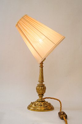 Antique Brass Table Lamp with Fabric Shade, 1890s-SPD-2035848