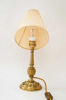 Antique Brass Table Lamp with Fabric Shade, 1890s-SPD-2035848