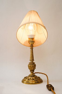 Antique Brass Table Lamp with Fabric Shade, 1890s-SPD-2035848