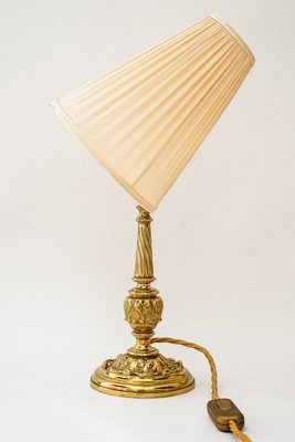 Antique Brass Table Lamp with Fabric Shade, 1890s-SPD-2035848