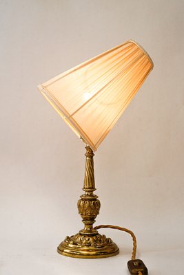 Antique Brass Table Lamp with Fabric Shade, 1890s-SPD-2035848