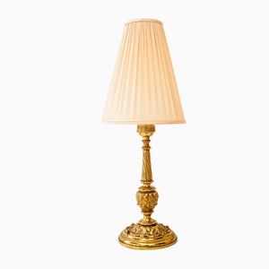 Antique Brass Table Lamp with Fabric Shade, 1890s-SPD-2035848