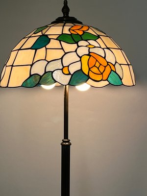 Antique Brass Tiffany Shade Floor Lamp-NGU-2014840