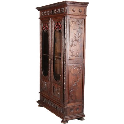 Antique Breton Wilhelminian Historism Oak Vitrine, 19th Century-DXD-1148208