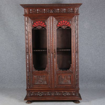 Antique Breton Wilhelminian Historism Oak Vitrine, 19th Century-DXD-1148208