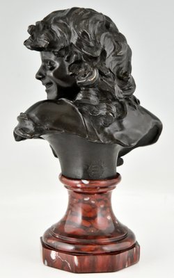 Antique Bronze Bust of a Smiling Child by Jean Antoine Injalbert, France, 1900s-KTN-1283246