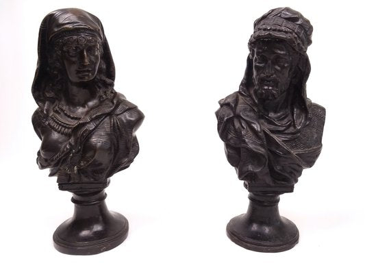 Antique Bronze Busts Portraying Classical Characters, Set of 2-MLN-900117