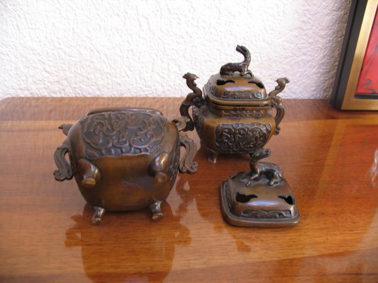 Antique Bronze Incense Burners, Set of 2-YGE-580501