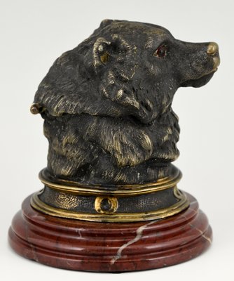 Antique Bronze Inkwell with Bears Head, 1880s