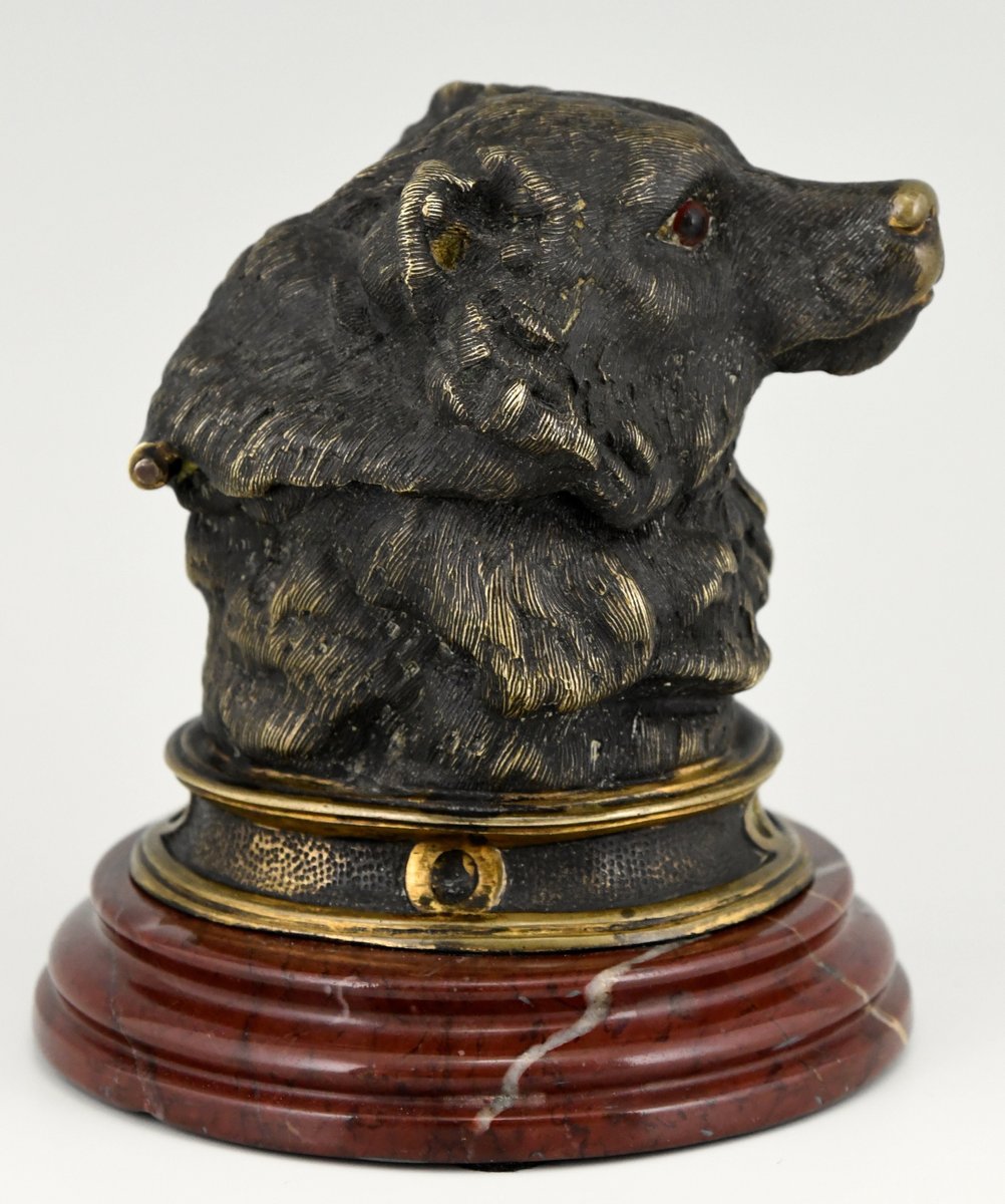 Antique Bronze Inkwell with Bears Head, 1880s