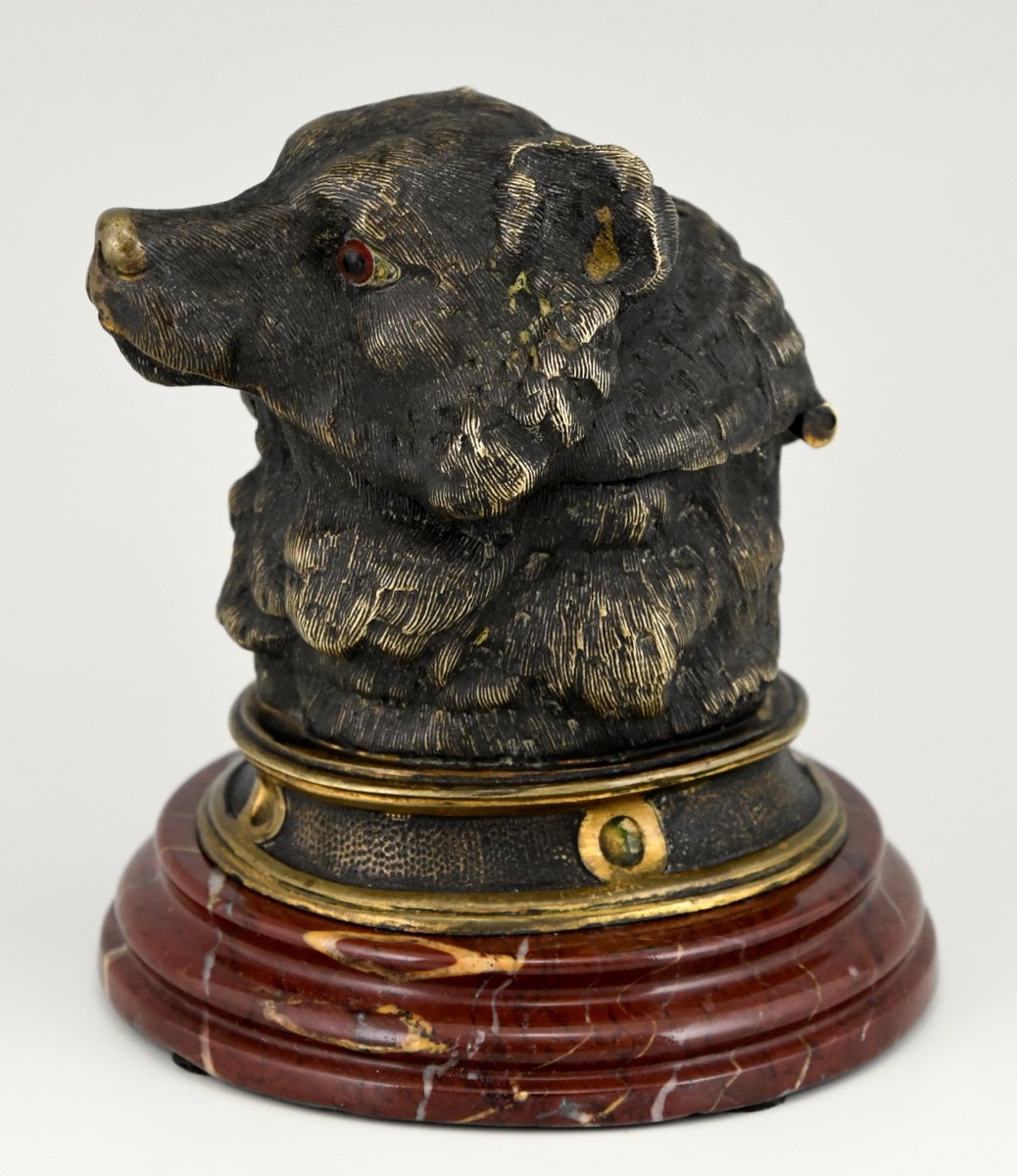 Antique Bronze Inkwell with Bears Head, 1880s