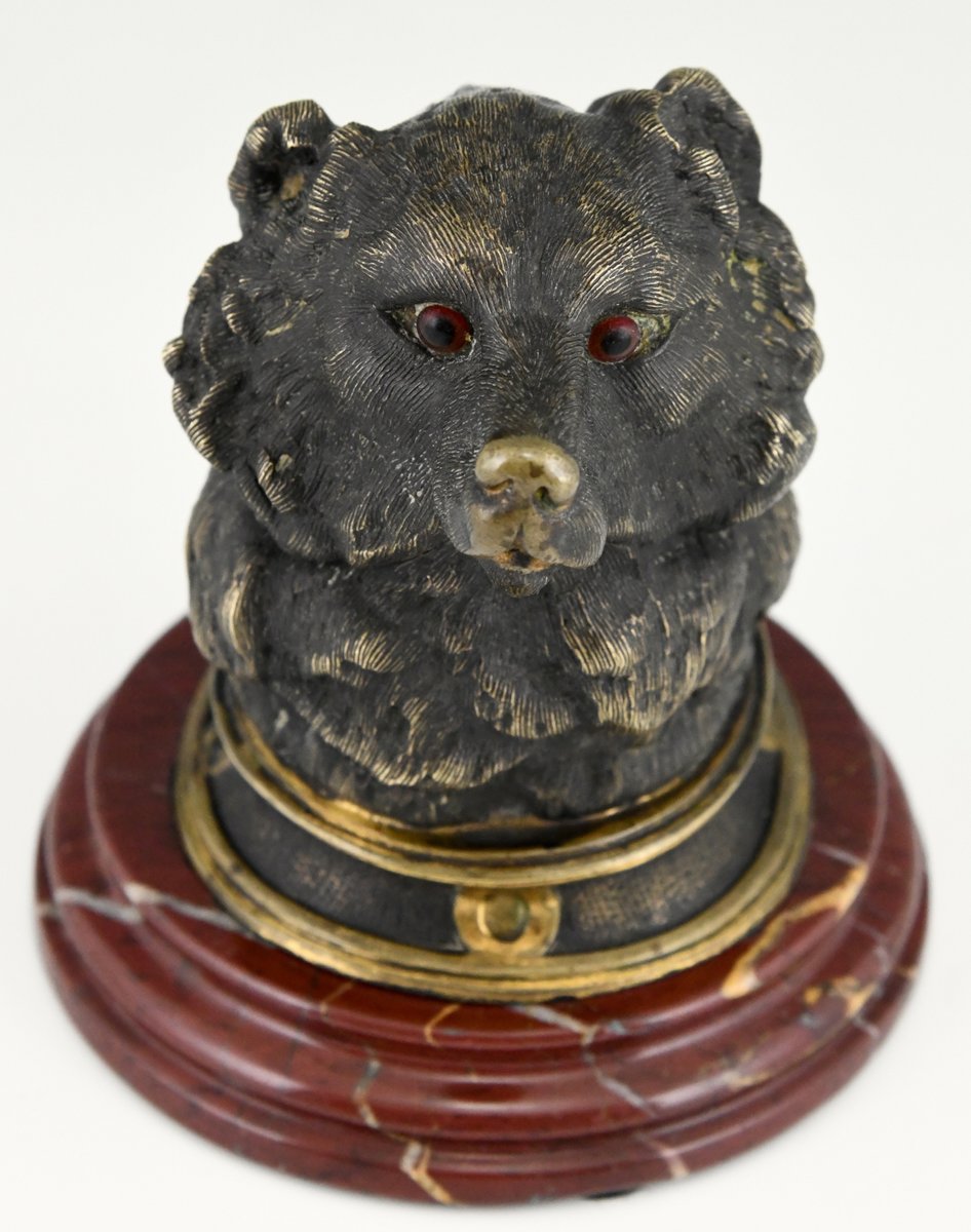 Antique Bronze Inkwell with Bears Head, 1880s