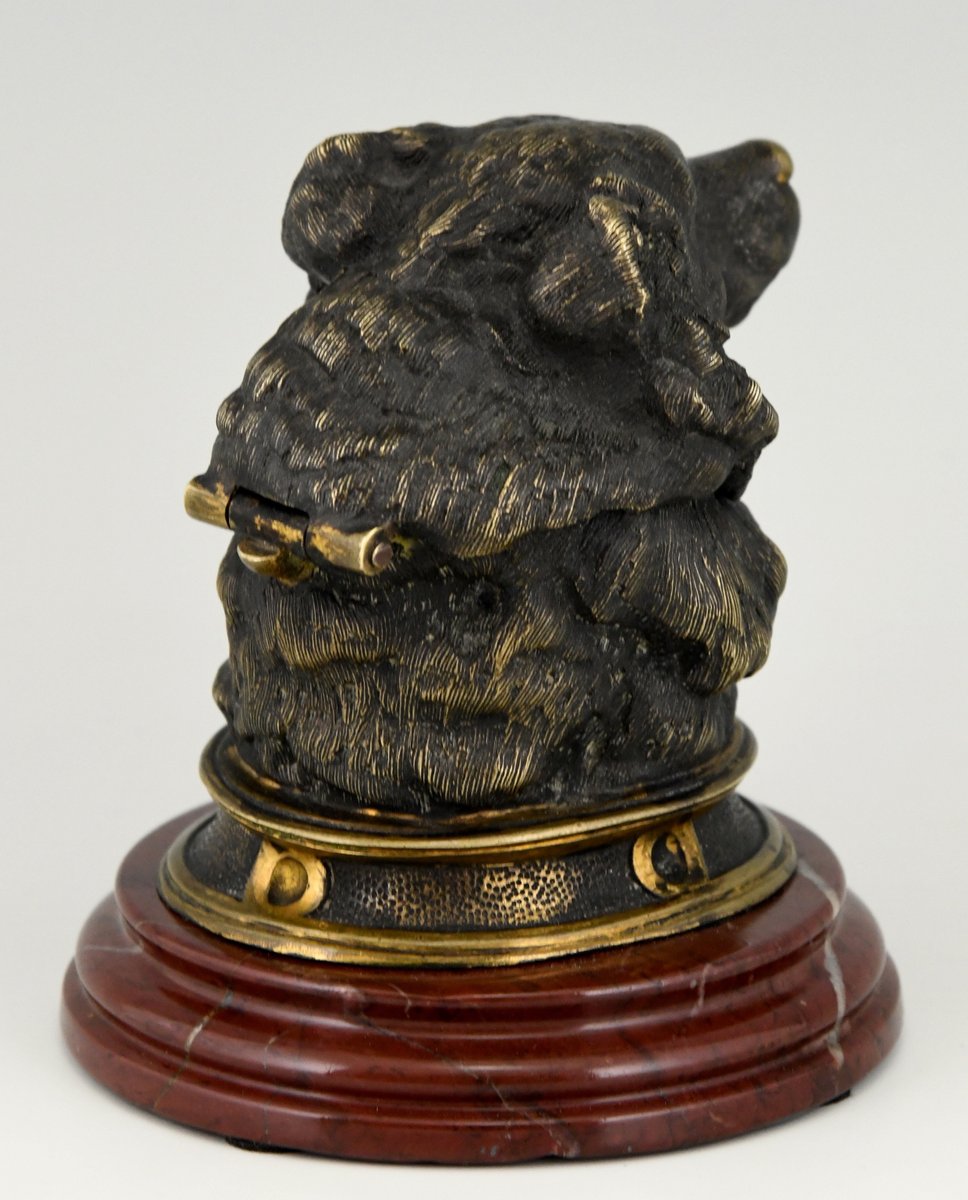 Antique Bronze Inkwell with Bears Head, 1880s