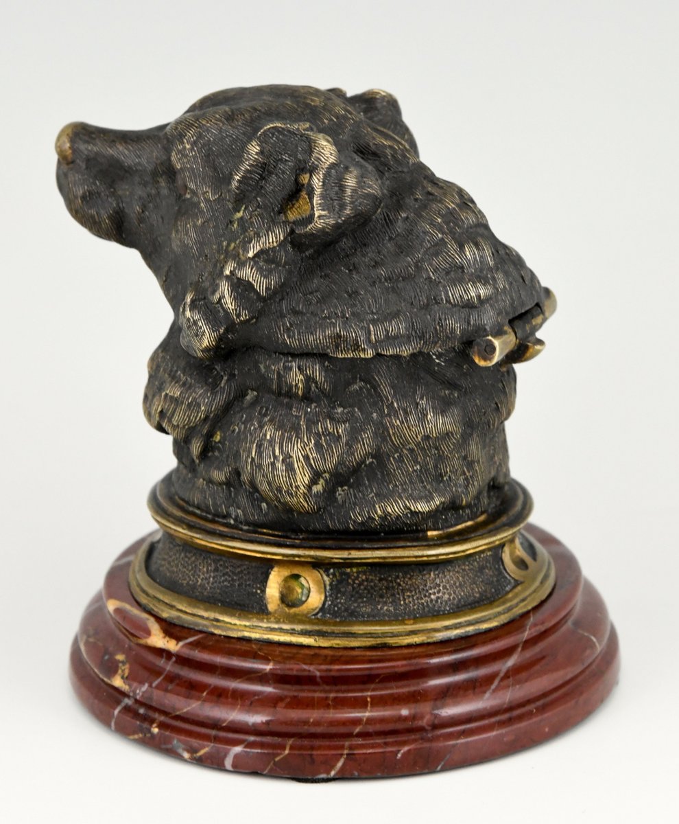 Antique Bronze Inkwell with Bears Head, 1880s