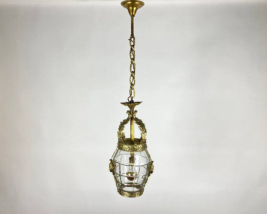 Antique Bronze Lantern Ceiling Light, France, 1920s