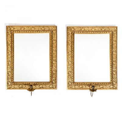 Antique Bronze Plated Mirrors with Candleholders, Set of 2-VAP-555925