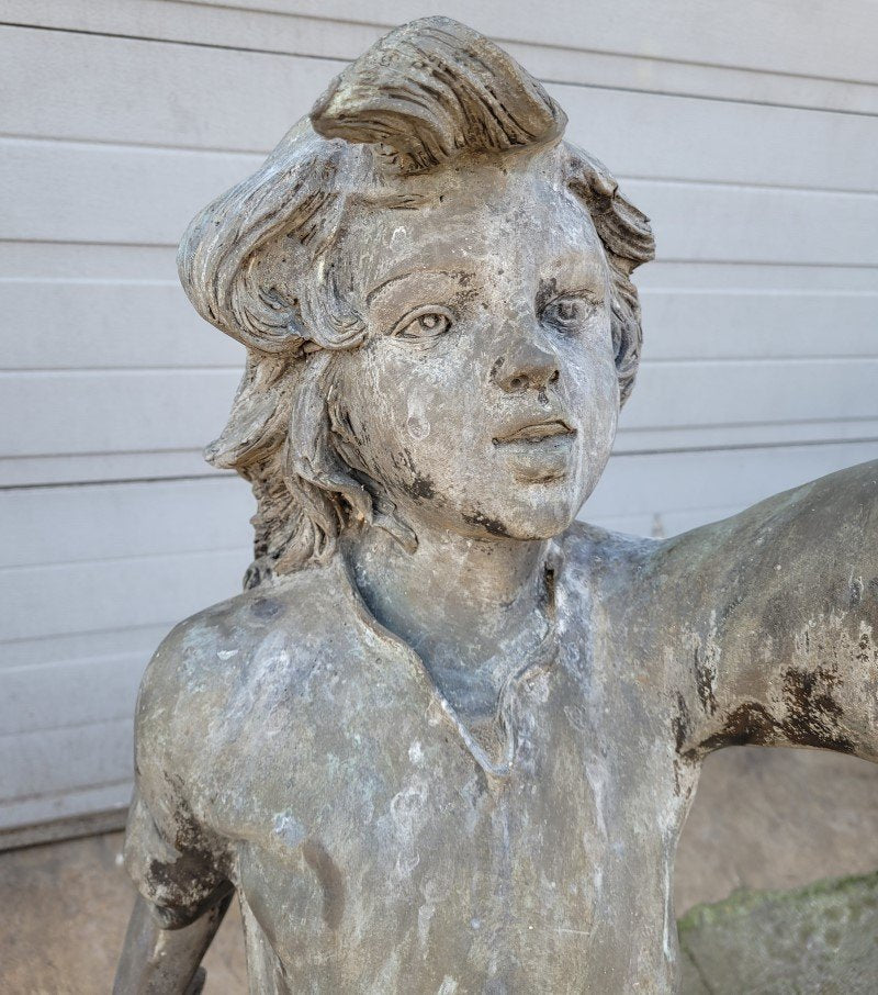 Antique Bronze Statue of Girl with Bird