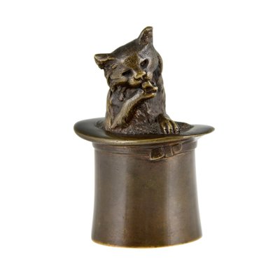 Antique Bronze Table Bell Depicting Cat in a Top Hat, 1880-KTN-1819225