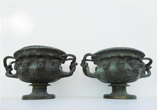 Antique Bronze Warwick Albani Planters from CD, Set of 2