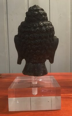 Antique Burmese Bronze Buddha Head with Acrylic Glass Base, 1900s-ERB-666874