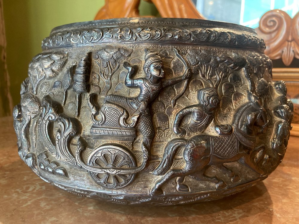 Antique Burmese Hand Crafted Silver Bowl, 1800s