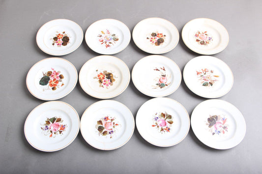 Antique Cake Plates with Floral Motifs, Set of 12